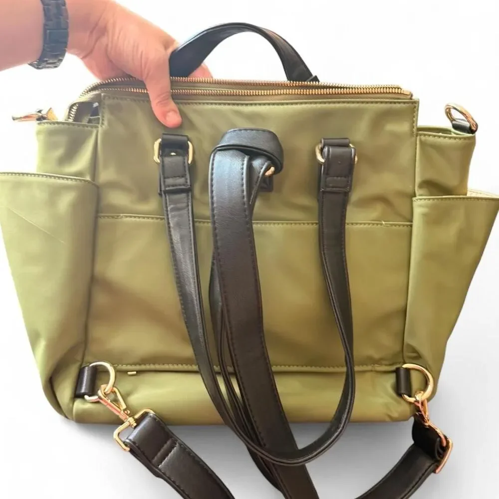 White Elm Gemini Mini Convertible Backpack Tote Olive Green Black 3 Way Bag